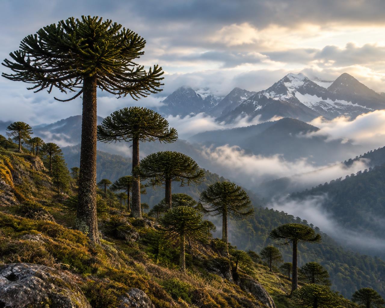 Araucarias en la cordillera del sur de Chile